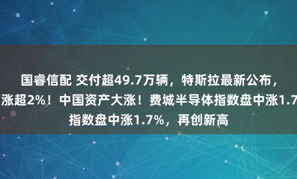 国睿信配 交付超49.7万辆，特斯拉最新公布，公司股价一度涨超2%！中国资产大涨！费城半导体指数盘中涨1.7%，再创新高